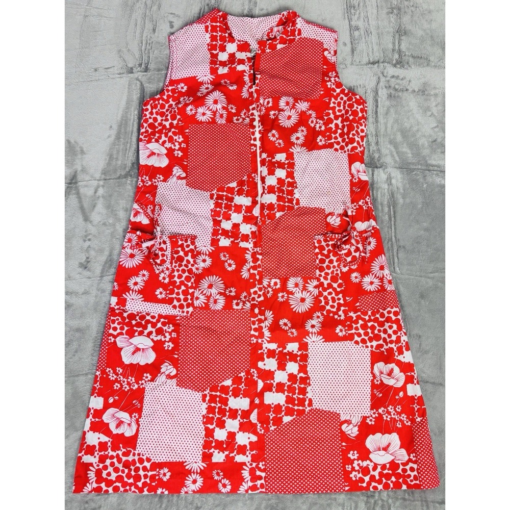 Vintage NPC Fashions Patchwork Sleeveless Zip Front Dress Cotton 60s 70s Size L